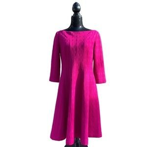 Lela Rose Knit Fit and Flare Jacquard Knit Dress Hot Pink New NWT $1095 Size 14
